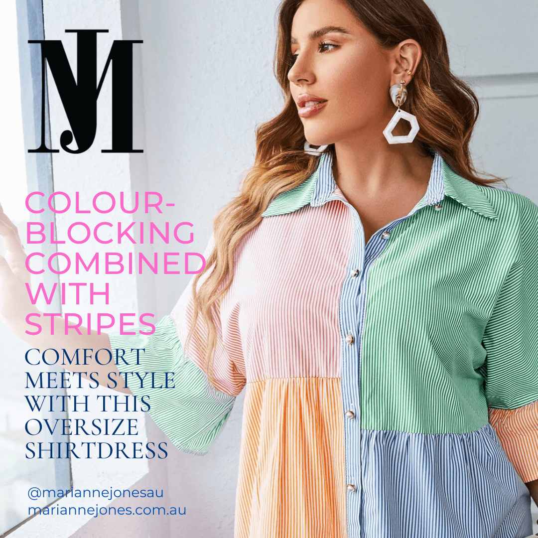 COLOUR-BLOCKING COMBINED WITH STRIPES - COMFORT MEETS STYLE WITH THIS OVERSIZE SHIRTDRESS - Marianne Jones