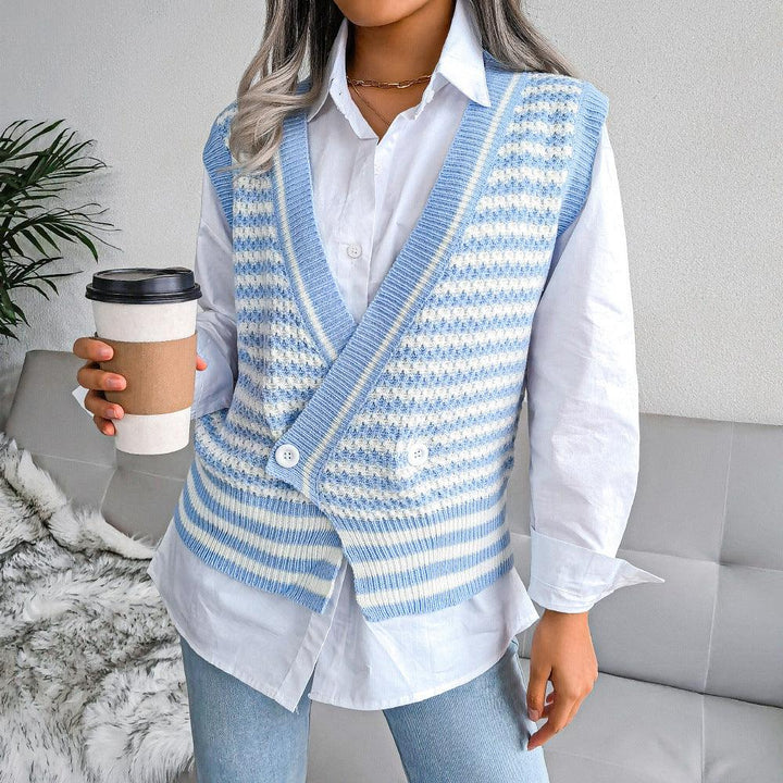MJ Chloe Stripe College Knitted Vest Sweater - Marianne Jones