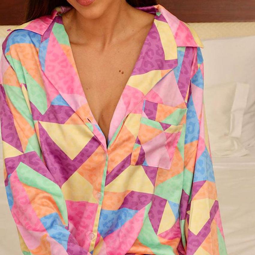 MJ Leopard Block Colour Collared Silk Pyjamas Set - Marianne Jones